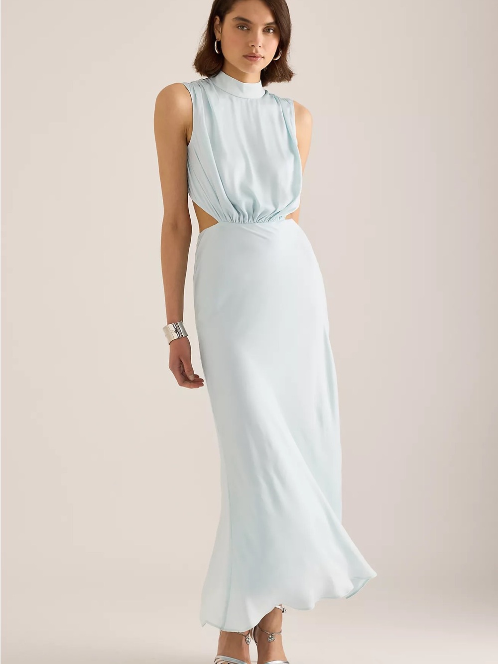 Bardot Delphine Light Blue Satin Maxi dress NWT